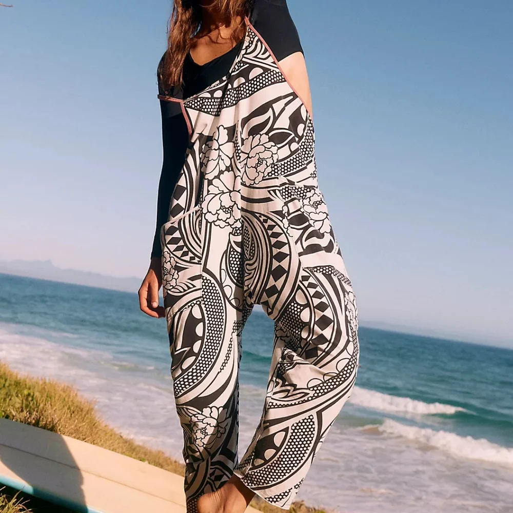 New FP Movement Free People Hot Shot Onesie S Padma Black Printed Combo Jumpsuit - Picture 6 of 16